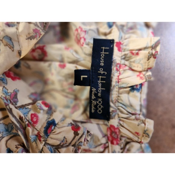 House Of‎ Harlow Peasant Top Womens Size Large Floral Beige Ruffle Neckline - Picture 13 of 16